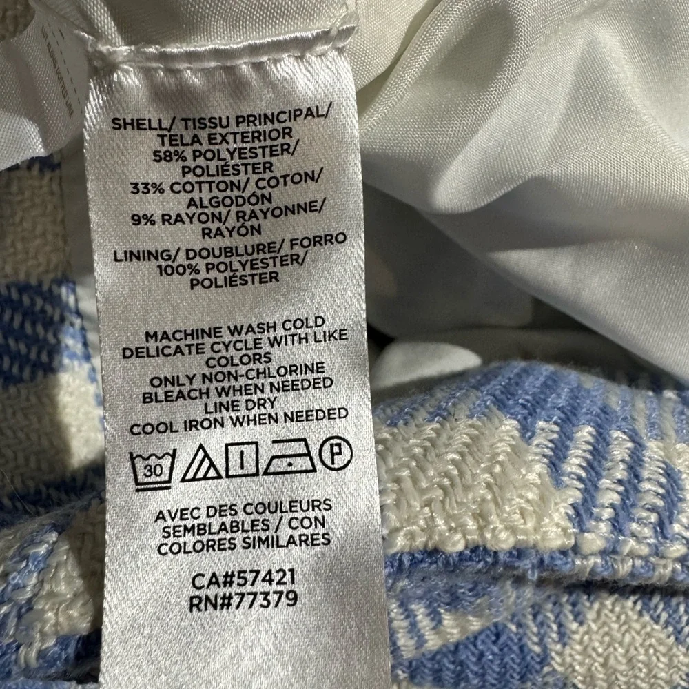 Ann Taylor Gingham Mini Skirt Blue White belted pencil skirt 4 Petite